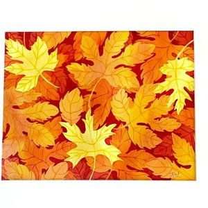 PAINTING WATERCOLOR ORGINAL ART LEAVES AUTUMN RED ORANGE YELLOW 11X14 MAT 16X20